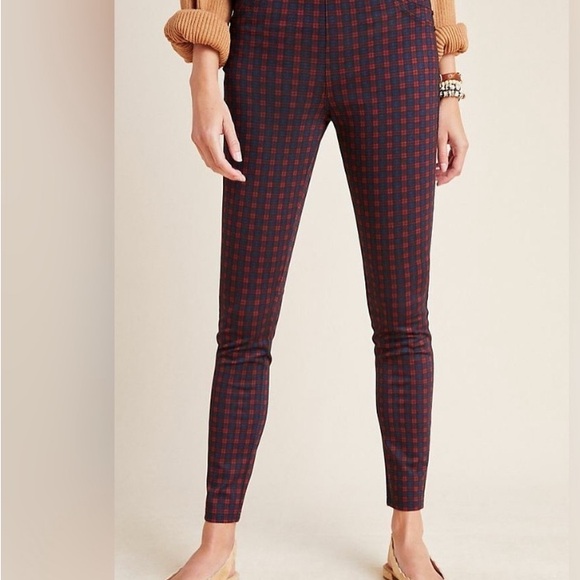 🤍Sanctuary x Anthropologie Skinny Pull on Pant in Red & Navy Plaid - Picture 8 of 9